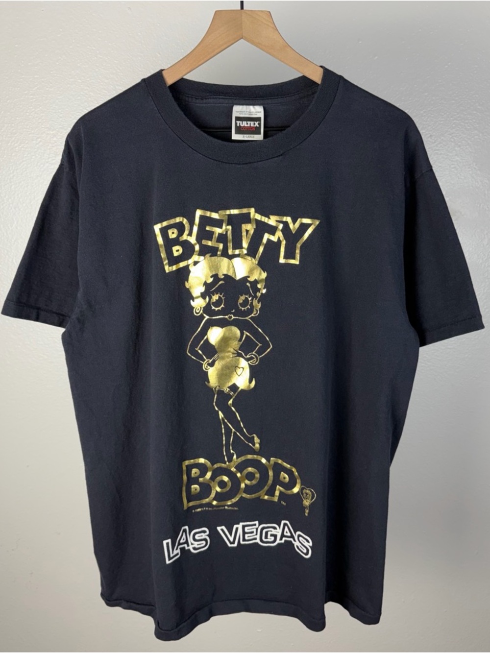 Vintage Betty Boop Las Vegas Gold Foil Single Stitch Black Tultex T Shirt XL